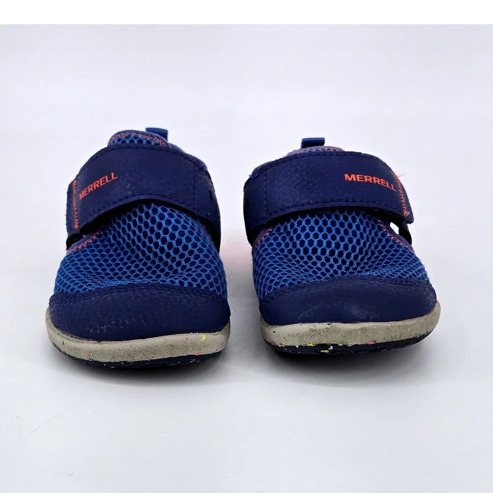 Merrell Kids Bare Steps H2O Water Shoes Blue Orange Wide Trail Sandals 10 WIDE